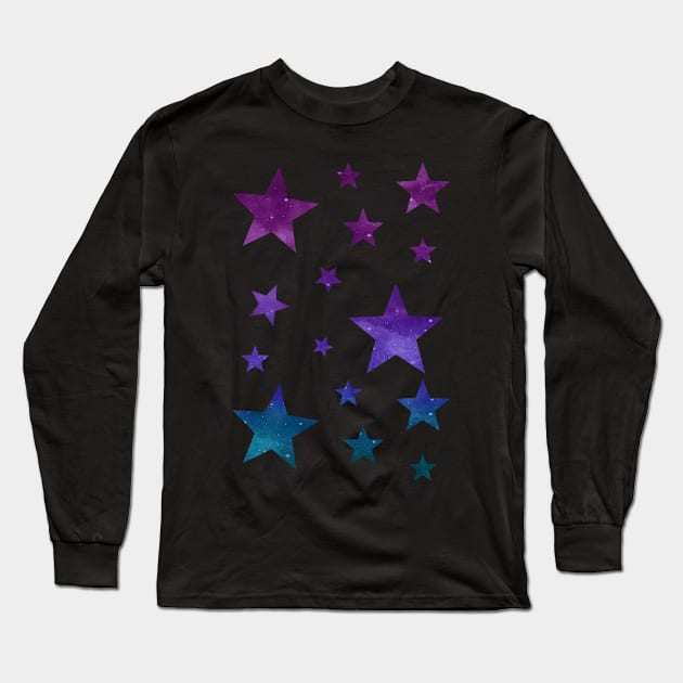 Blue Purple Ombre Galaxy Stars Long Sleeve T-Shirt by Felicity-K